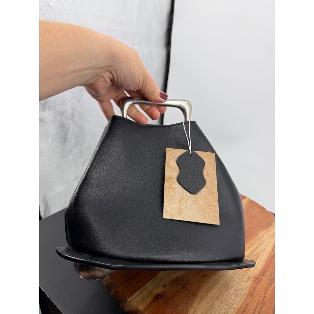 Looks Like Summer Cleo Handbag Women Small Black Leather Metal Handle Minimalist